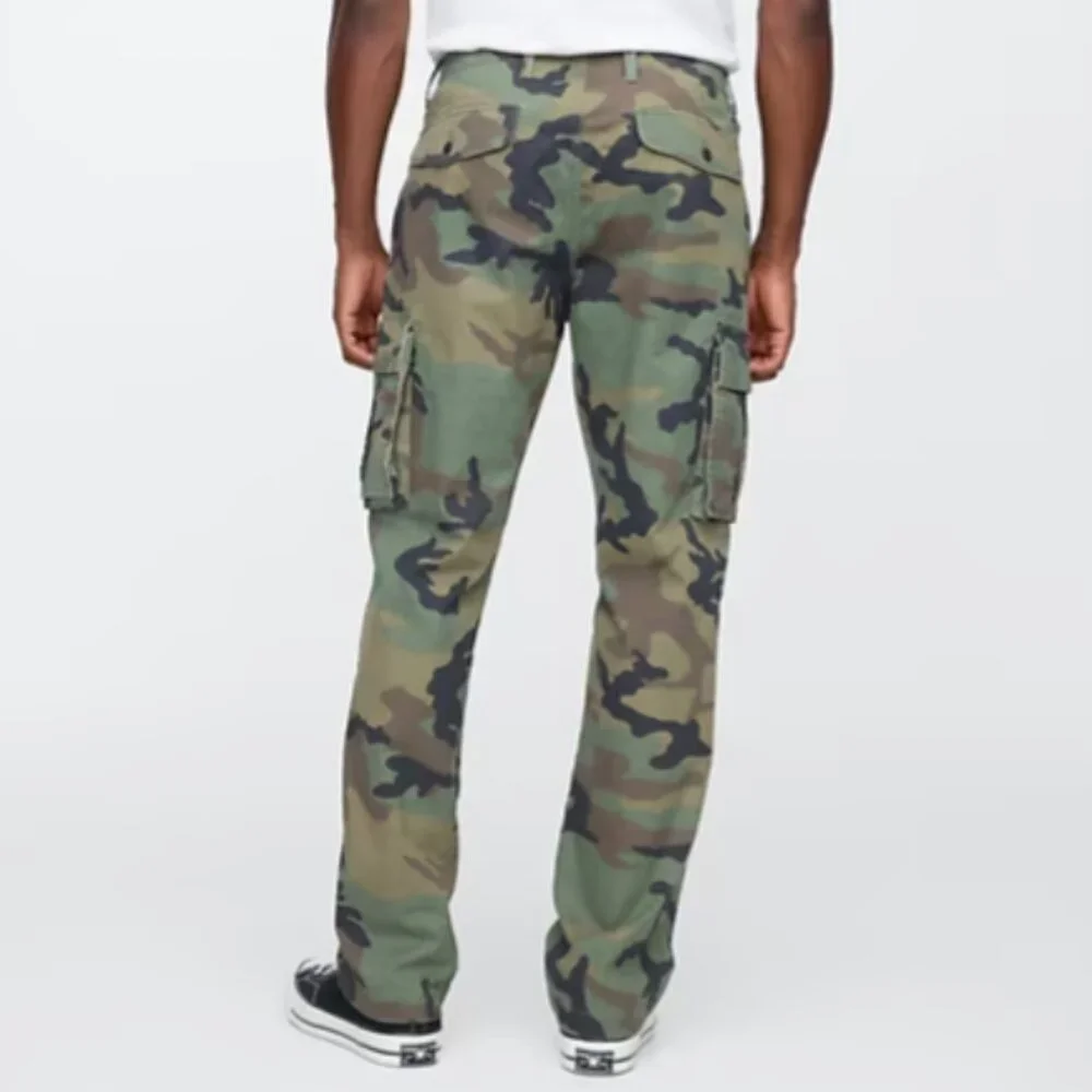 Men's GapFlex Essential Straight Cargo Pants, Green Camo, 32Wx28L, EUC